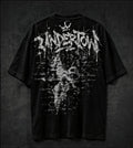 Black UNDER TOW T-shirt with silver-tone graphic print